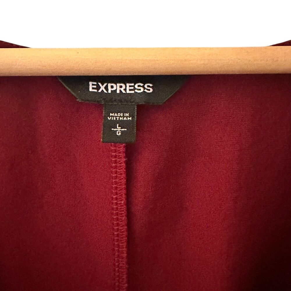 Express Dark Red V-Neck Ruffled Polyester Lightweight Knee Length Dress Size‎ L - Picture 3 of 8